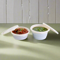 Pack of 200 Corn-Starch Round Food Containers with Lids | BPA-Free, Biodegradable, Microwave & Freezer Safe