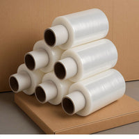 Pack of 20 Mini Clear and Black Stretch Wrap Roll 100mm x 300m x 18 Micron – Strong Pallet Shrink Wrap for Moving, Storage, Shipping, Bundling & Small Item Wrapping
