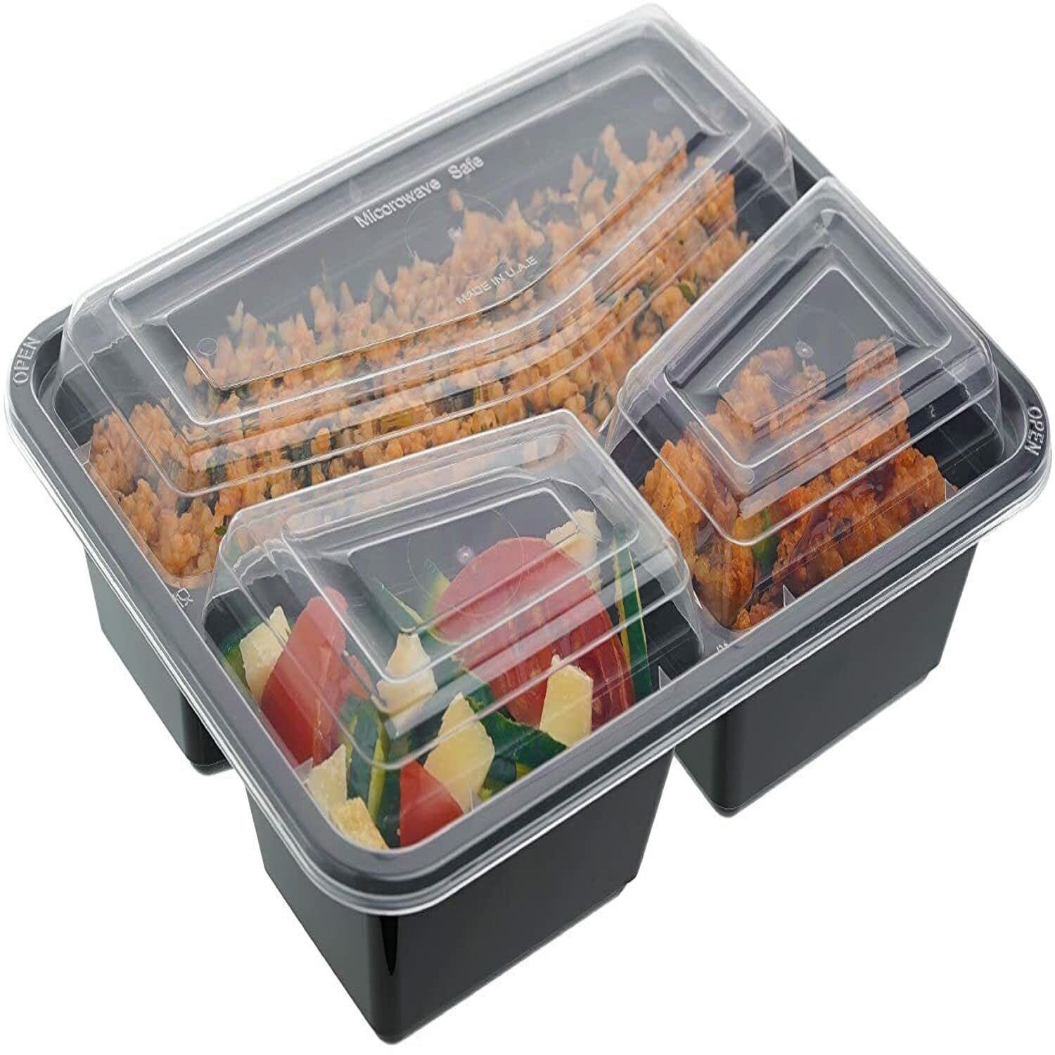 33oz 3 Compartment Round Meal Prep Containers with Lids Black, Food St –  EcoQuality Store
